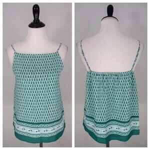 Ann Taylor Loft Green White Floral Spaghetti Strap Elastic Blouse Top Size Small